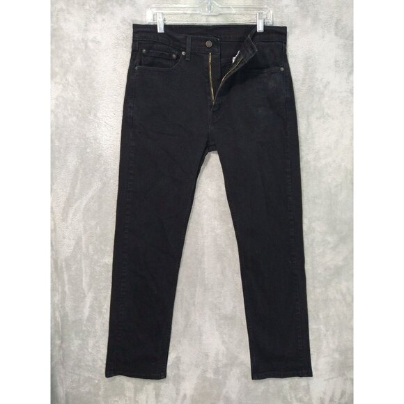 Levis 505 Jeans Mens 34x32 Black Denim Regular Fit Straight Leg Dark Wash - Picture 1 of 10